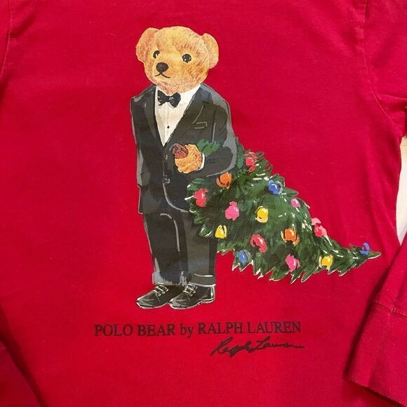 Ralph Lauren Christmas Tree Bear Cotton T-Shirt long sleeve size 8 - Picture 5 of 5